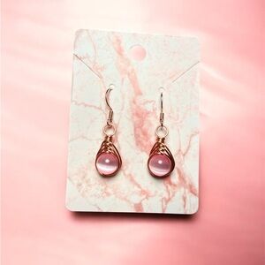 Rose Gold Cat’s Eye Earrings | Wire Wrapped | Hypoallergenic Hooks